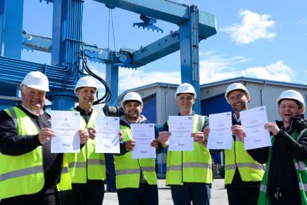 Successful candidates with Sunseekers, including Training Manager Alex Bowman and Training Administrator Kate Murray, along with Ainscough Trainings Lead NVQ Assessor Tim Morgan.